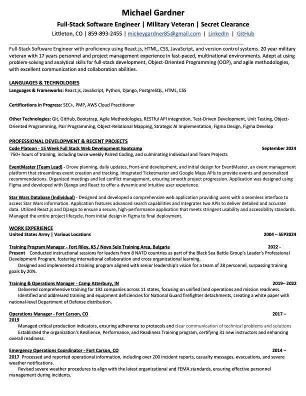 Michael Gardner Resume (Software)